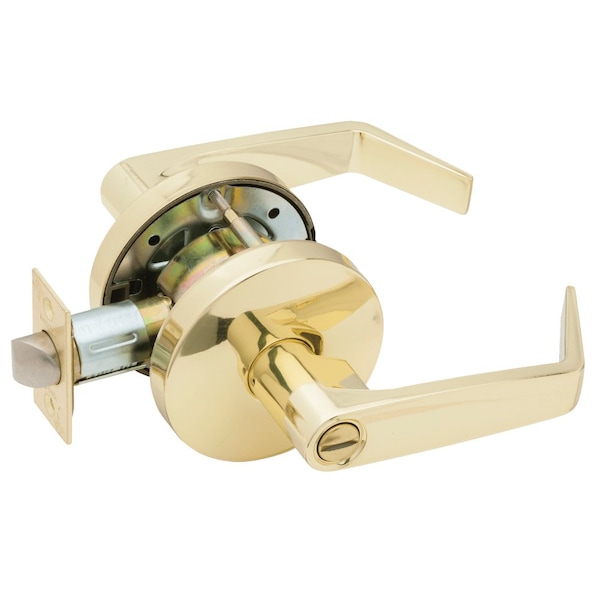Grade 2 Privacy Cylindrical Lock, Non-Keyed, Dane Lever, Small Rose, Bright Brass Finish, Non-handed